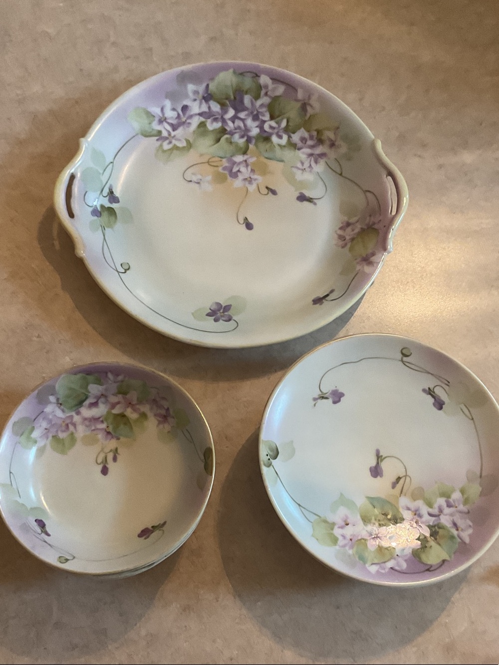 Hand-Painted Nippon Dessert Set with Purple Floral Motif
